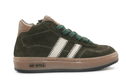 Hip Hoge Sneaker H1102 Groen Leer & Suède – Veter en Rits - hatshoe