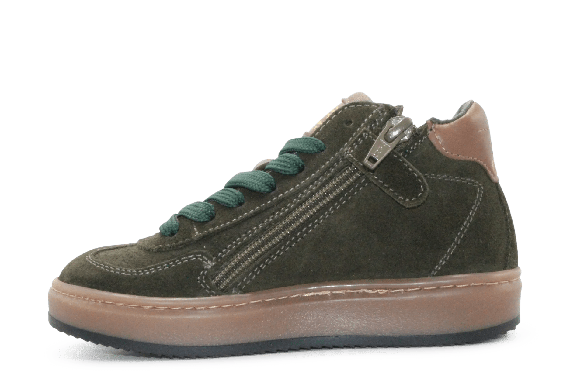 Hip Hoge Sneaker H1102 Groen Leer & Suède – Veter en Rits