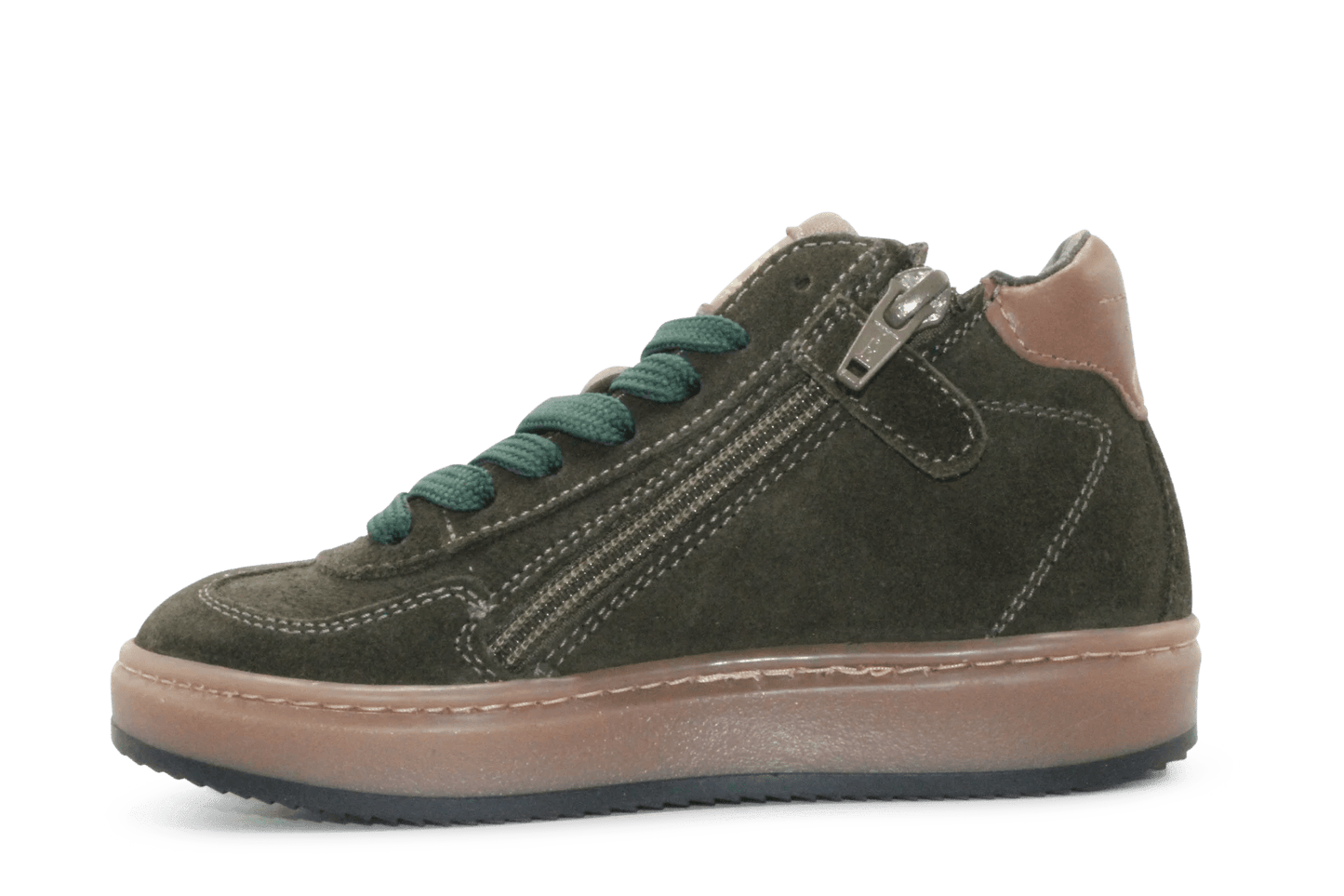 Hip Hoge Sneaker H1102 Groen Leer & Suède – Veter en Rits - hatshoe