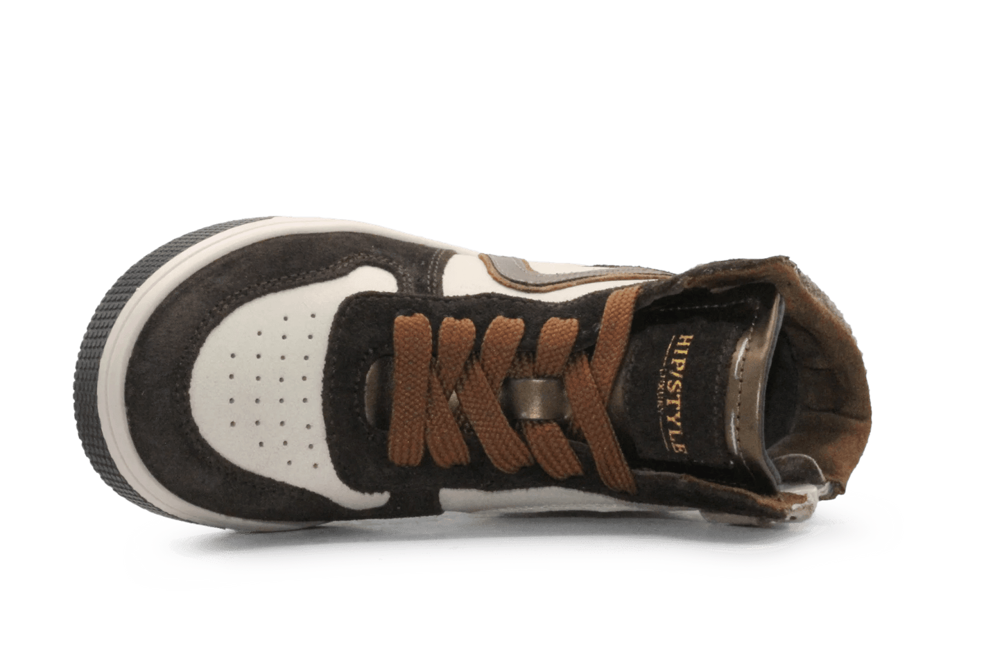 Hip Hoge Sneaker H1301 Dark Brown Leer & Suède – Veter en Rits - hatshoe