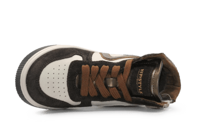 Hip Hoge Sneaker H1301 Dark Brown Leer & Suède – Veter en Rits - hatshoe