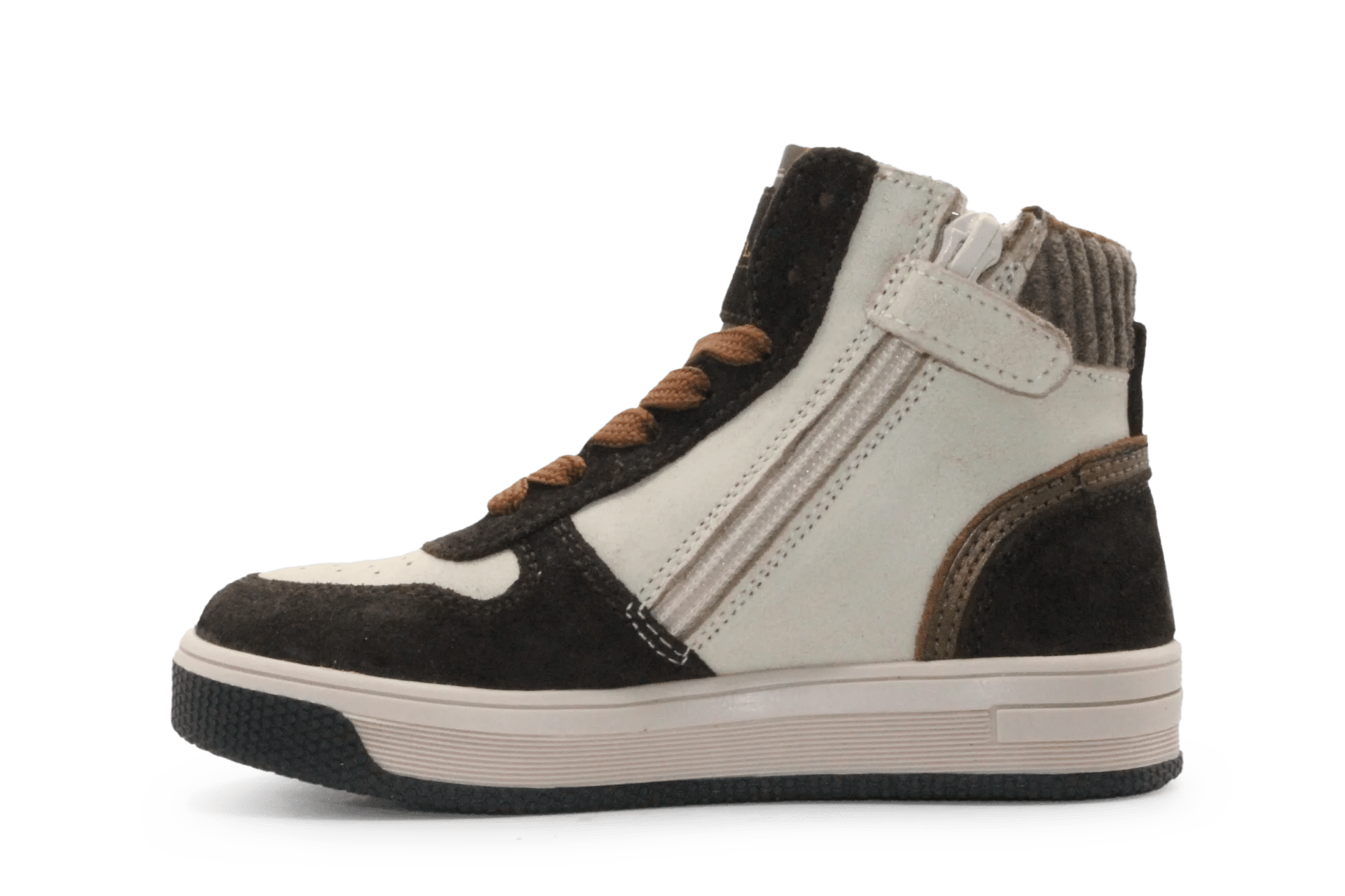 Hip Hoge Sneaker H1301 Dark Brown Leer & Suède – Veter en Rits - hatshoe