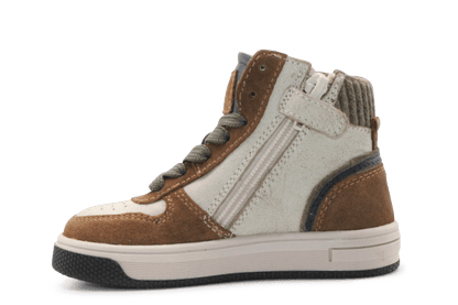 Hip Hoge Sneaker H1301 Naturel Leer & Suède – Veter en Rits - hatshoe