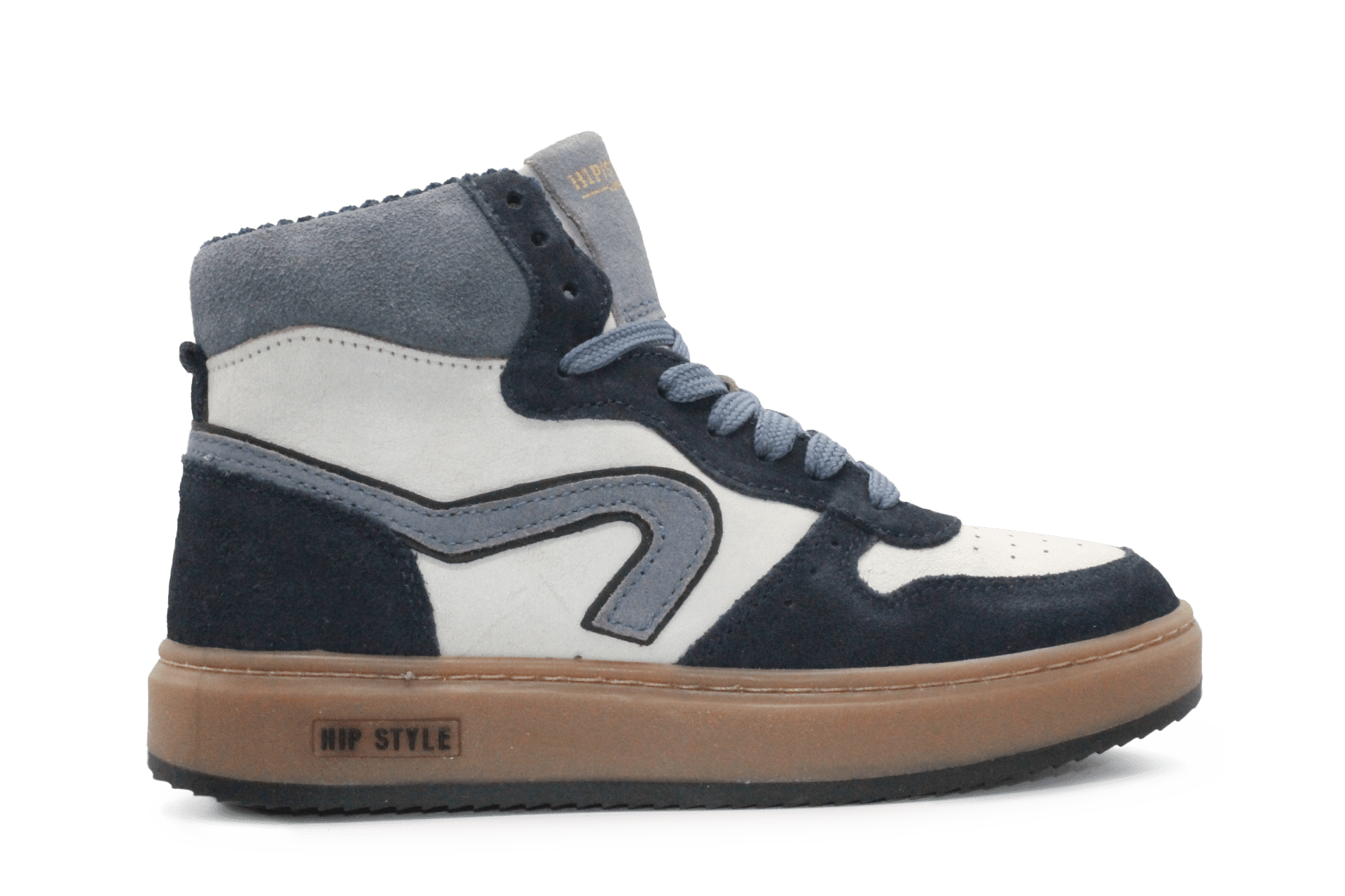 Hip Hoge Sneaker H1803 Blauw Leer & Suède – Veter en Rits