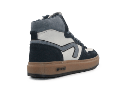 Hip Hoge Sneaker H1803 Blauw Leer & Suède – Veter en Rits - hatshoe