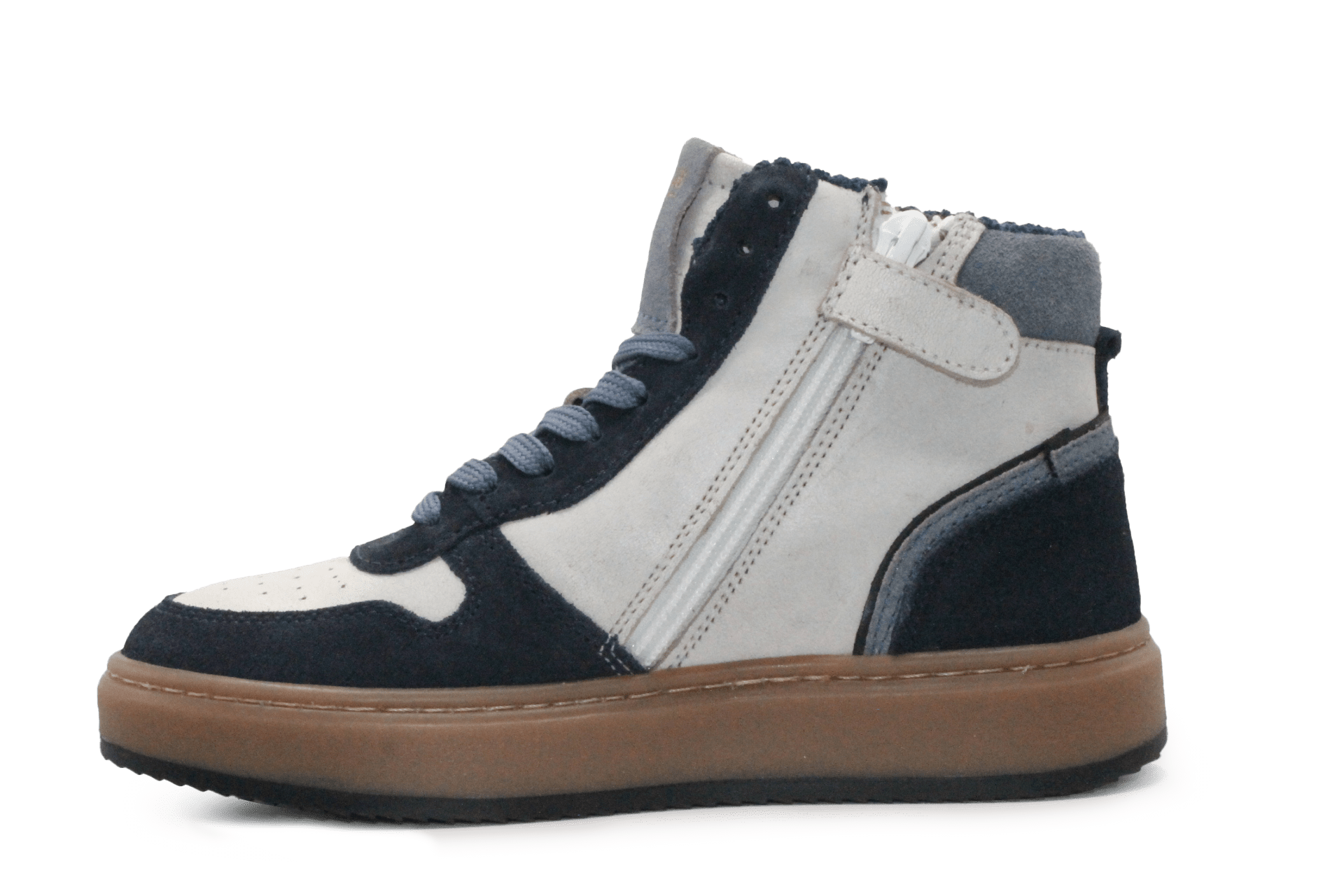 Hip Hoge Sneaker H1803 Blauw Leer & Suède – Veter en Rits - hatshoe