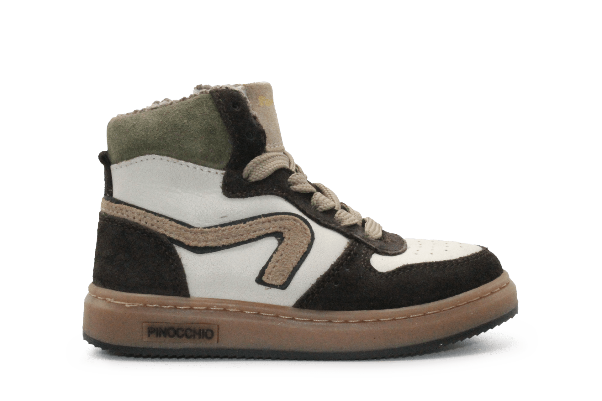 Pinocchio Hoge Sneaker P1803 Wit/Bruin Leer & Suède – Veter en Rits - hatshoe