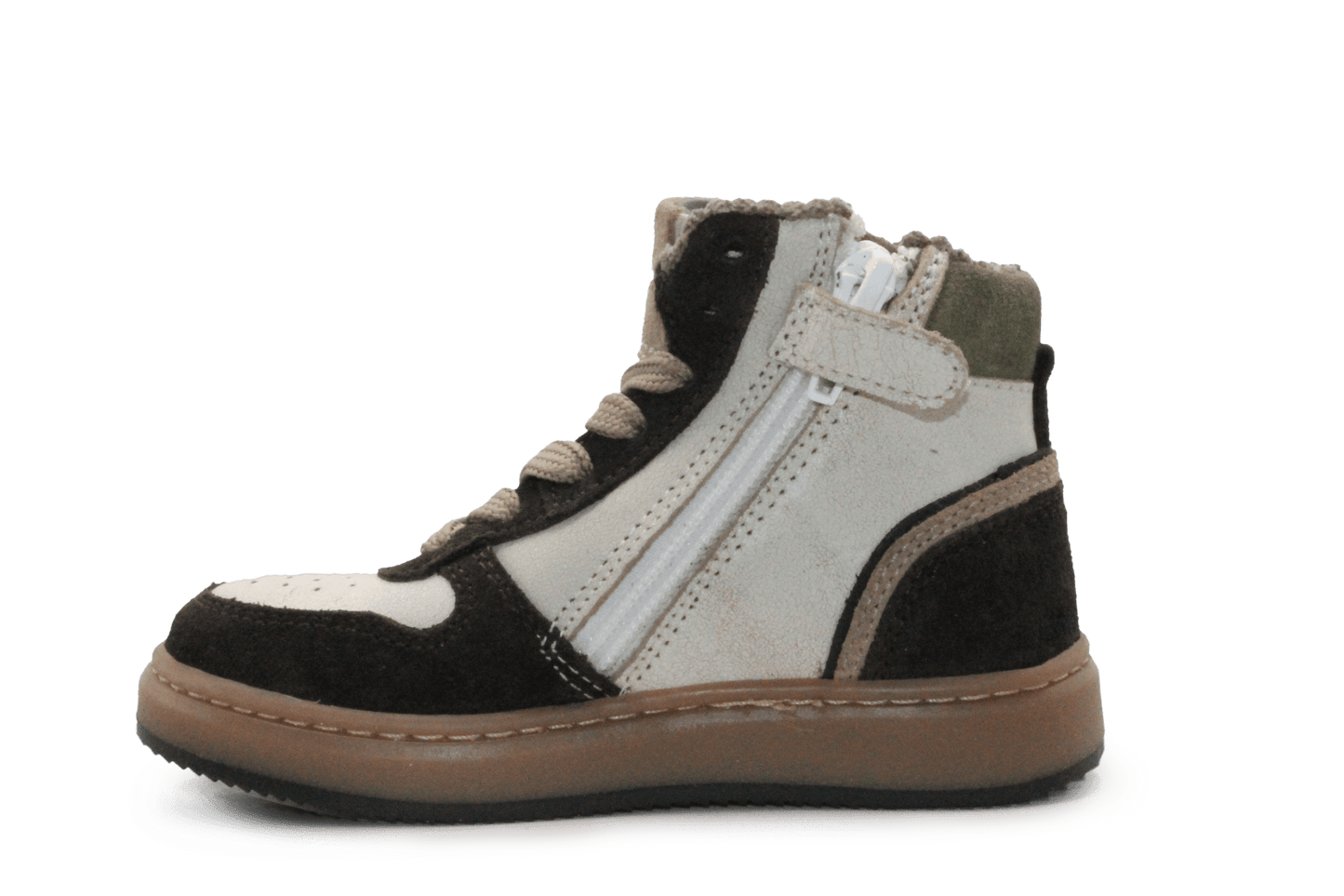 Pinocchio Hoge Sneaker P1803 Wit/Bruin Leer & Suède – Veter en Rits - hatshoe