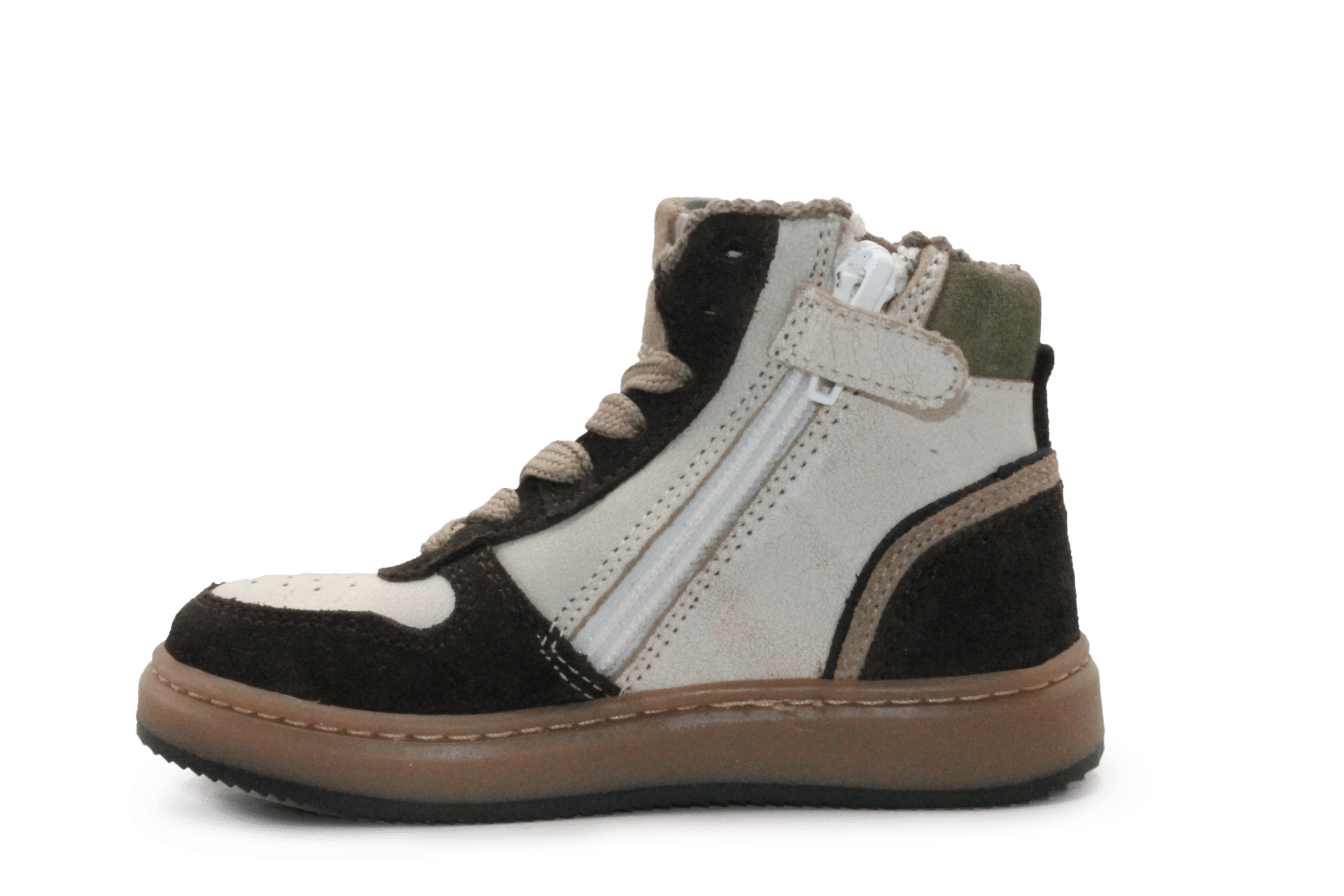 Pinocchio Hoge Sneaker P1803 Wit/Bruin Leer & Suède – Veter en Rits - hatshoe