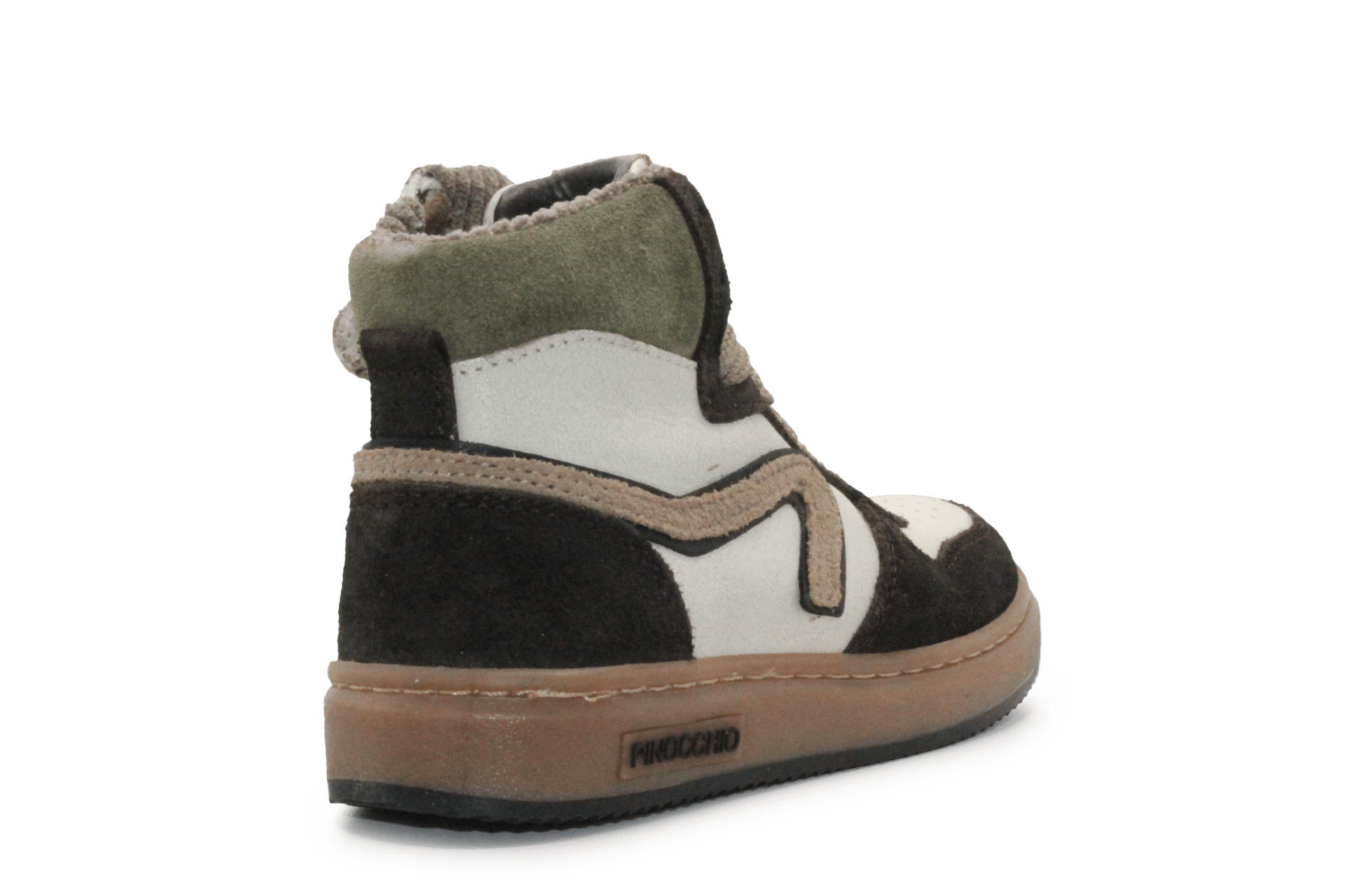 Pinocchio Hoge Sneaker P1803 Wit/Bruin Leer & Suède – Veter en Rits - hatshoe