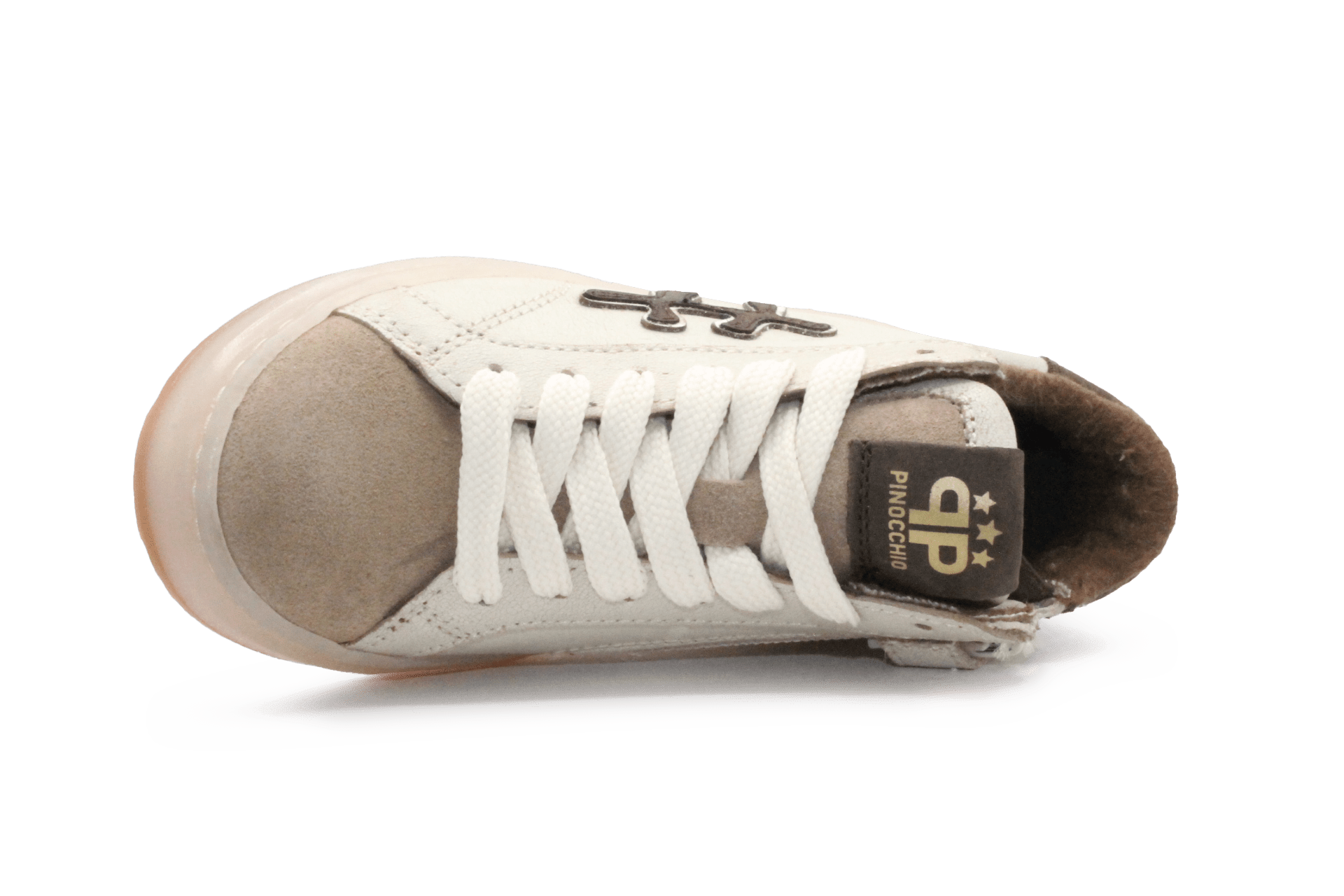 Pinocchio P1109 Jongens Veterschoenen Wit/Beige Leer met Rits - hatshoe
