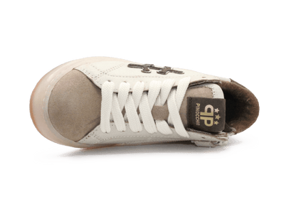 Pinocchio P1109 Jongens Veterschoenen Wit/Beige Leer met Rits - hatshoe