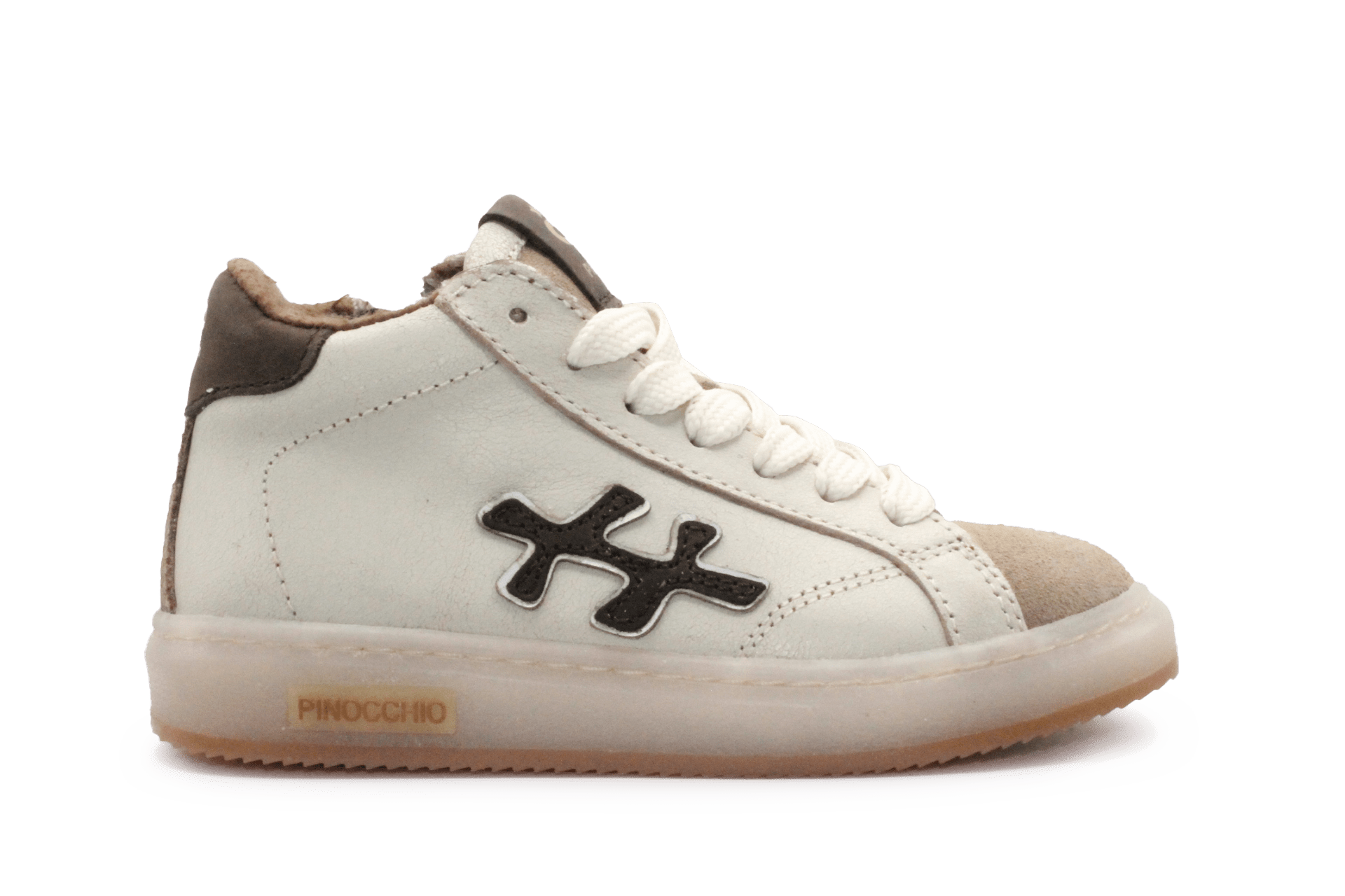 Pinocchio P1109 Jongens Veterschoenen Wit/Beige Leer met Rits - hatshoe