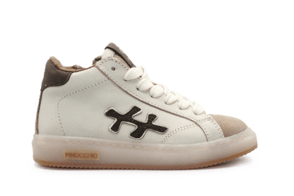 Pinocchio P1109 Jongens Veterschoenen Wit/Beige Leer met Rits - hatshoe