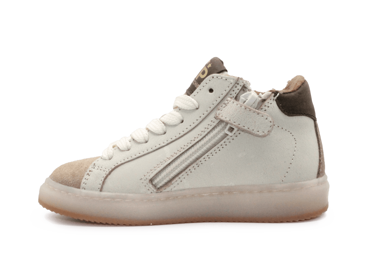 Pinocchio P1109 Jongens Veterschoenen Wit/Beige Leer met Rits - hatshoe