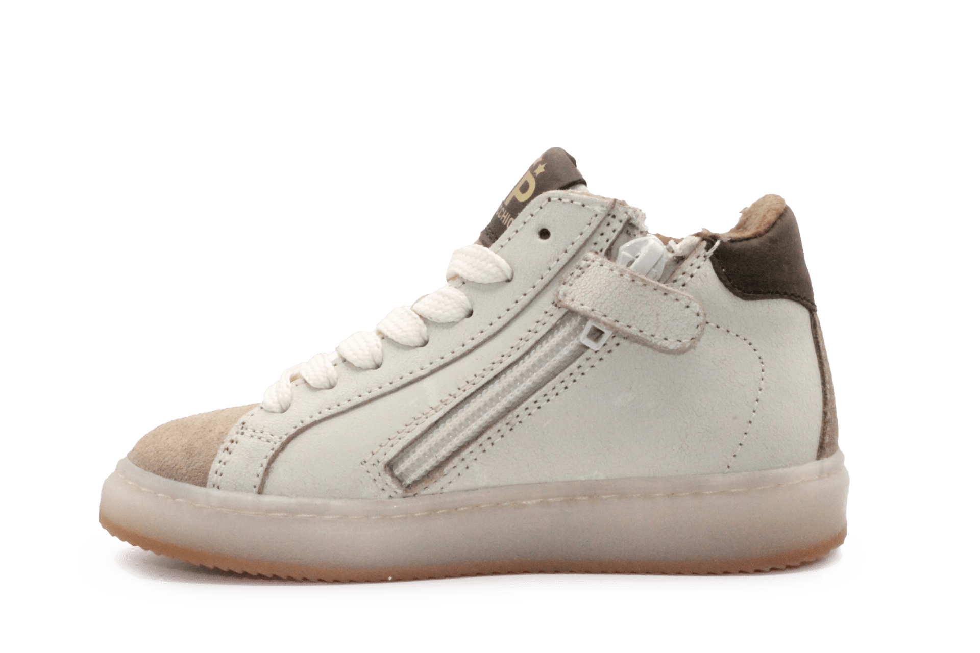 Pinocchio P1109 Jongens Veterschoenen Wit/Beige Leer met Rits - hatshoe