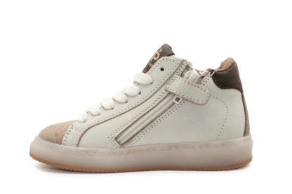 Pinocchio P1109 Jongens Veterschoenen Wit/Beige Leer met Rits - hatshoe